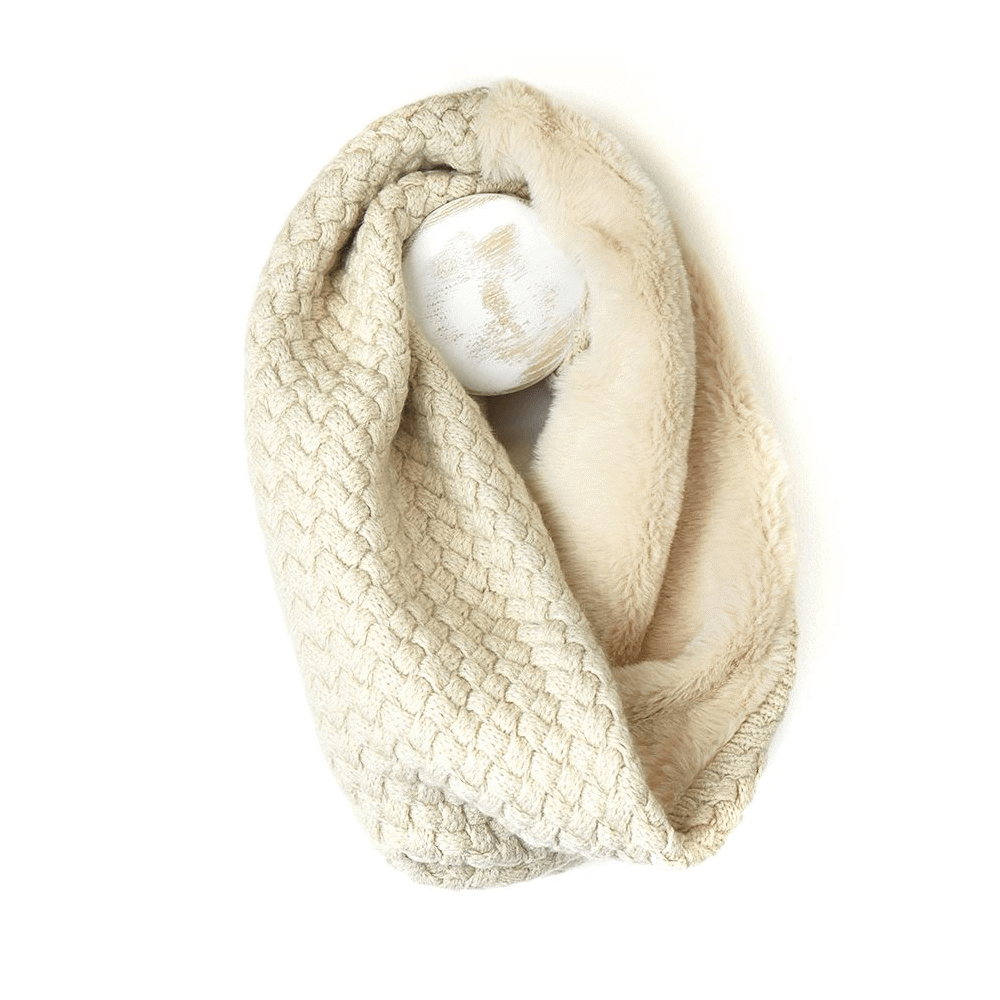 Peace of Mind Basket Weave Knit & Faux Fur Reversible Snood